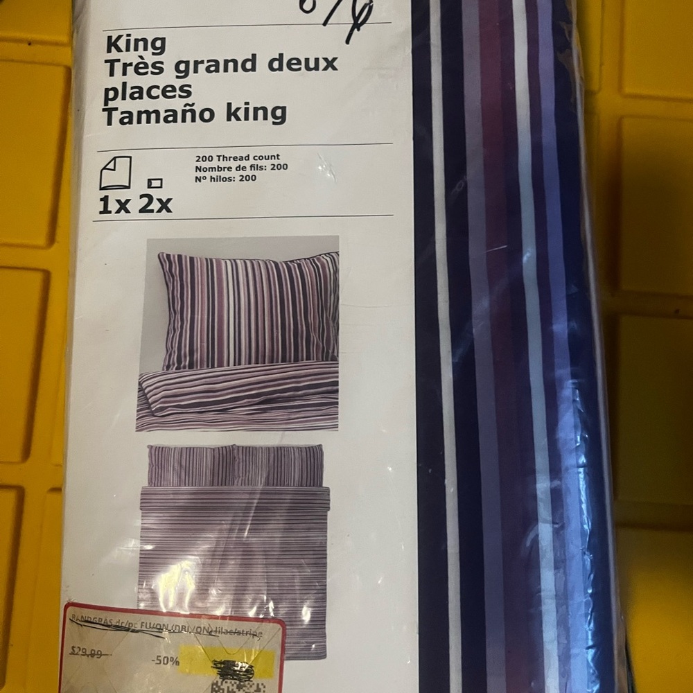 IKEA Purple and White Striped King Bedding Set